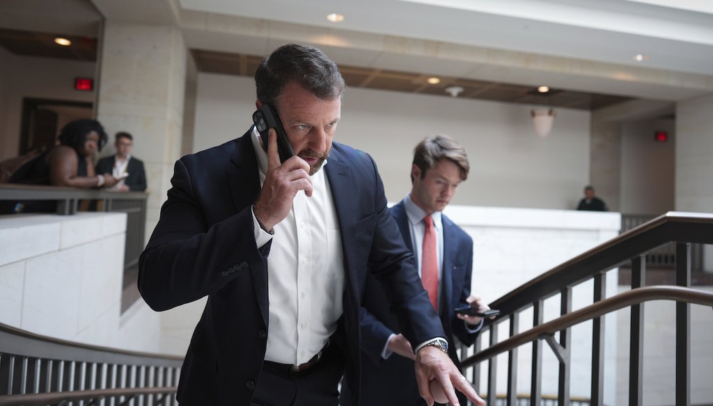 Sen. Markwayne Mullin, R-Okla., and other senators depart June 26, 2025 following a classified briefing on President Donald Trump's directed strikes on Iranian nuclear facilities. (AP)