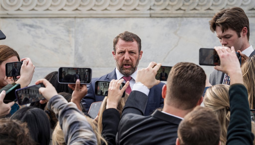 Sen. Markwayne Mullin, R-Okla., speaks with reporters on the steps at the Capitol in Washington, March 5, 2026. (AP)