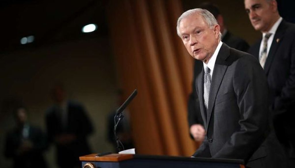 Attorney General Jeff Sessions speaks at the Justice Department on May 12, 2017. (Win McNamee/Getty Images)