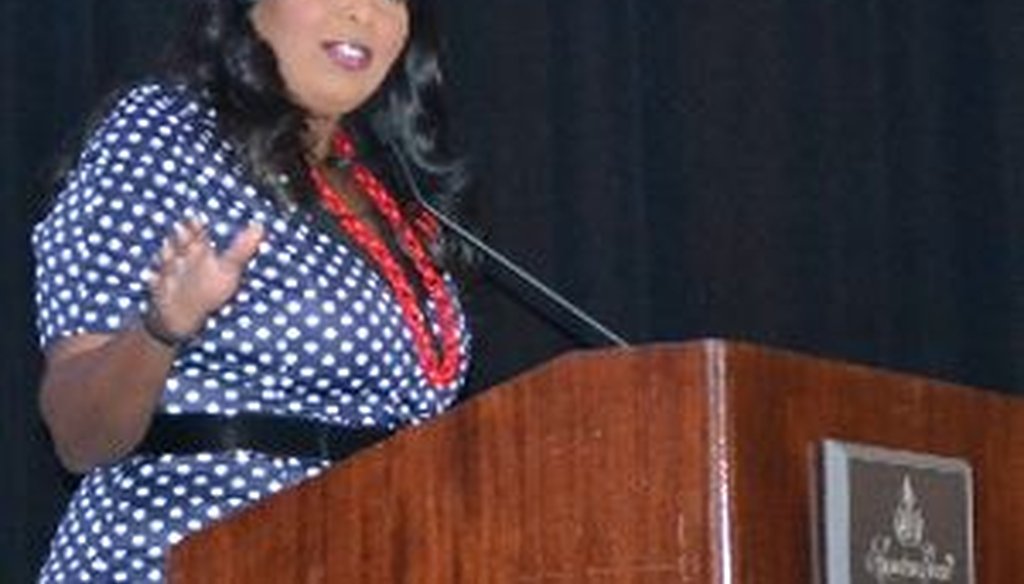 Broward Mayor Barbara Sharief addresses the crowd at a Broward Workshop event prior to a speech by former Gov. Jeb Bush.