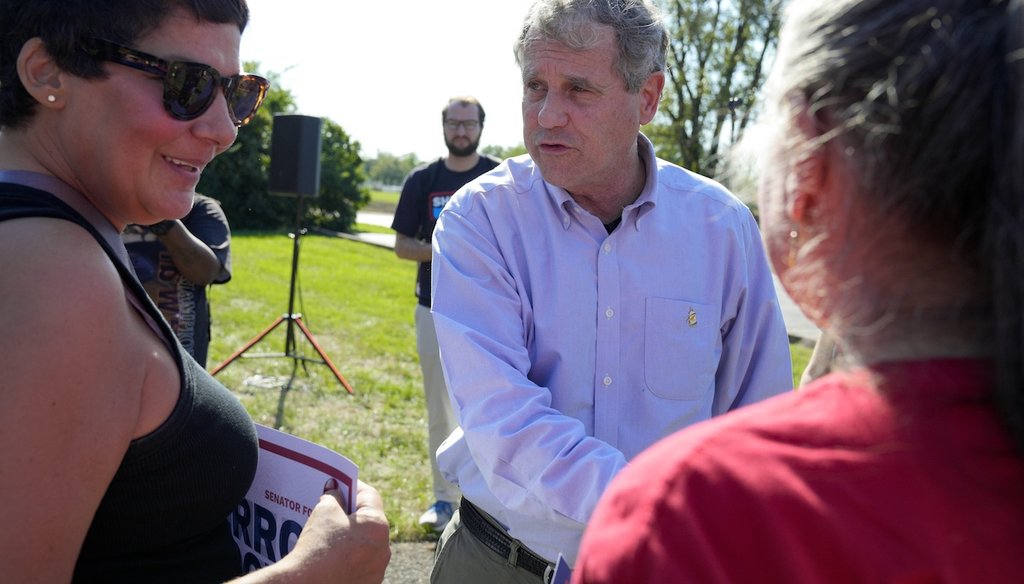 U.S. Sen. Sherrod Brown, D-Ohio, speaks with supporters at a campaign rally, Saturday, Oct. 5, 2024, in Cincinnati. (AP)