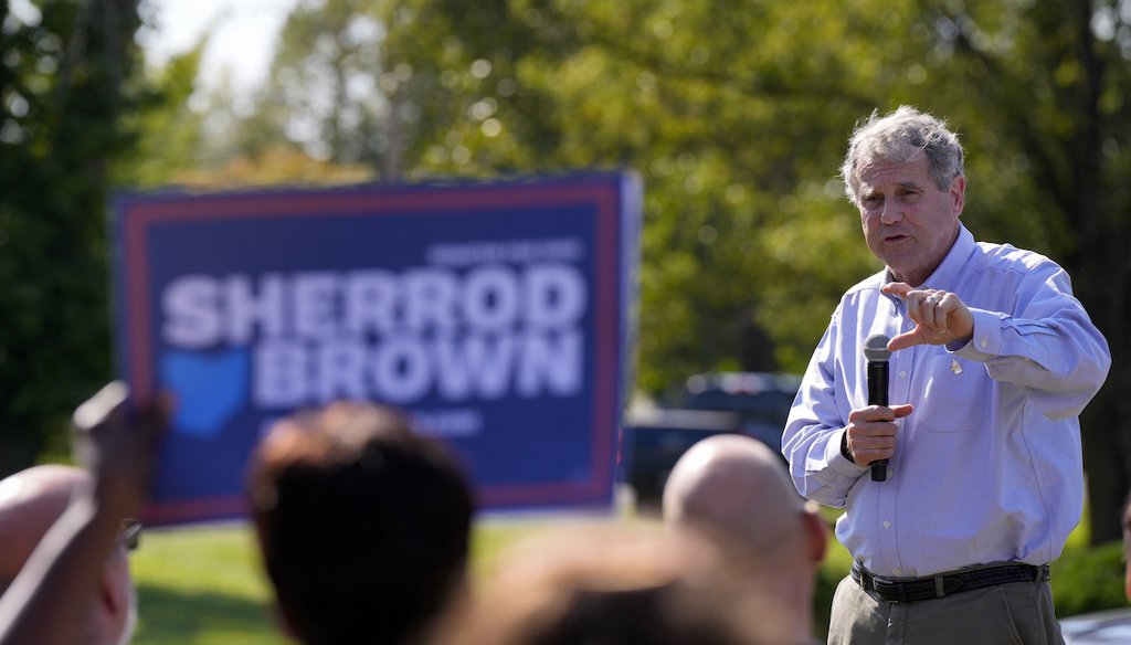 U.S. Sen. Sherrod Brown, D-Ohio, speaks at a campaign rally, Saturday, Oct. 5, 2024, in Cincinnati. (AP)