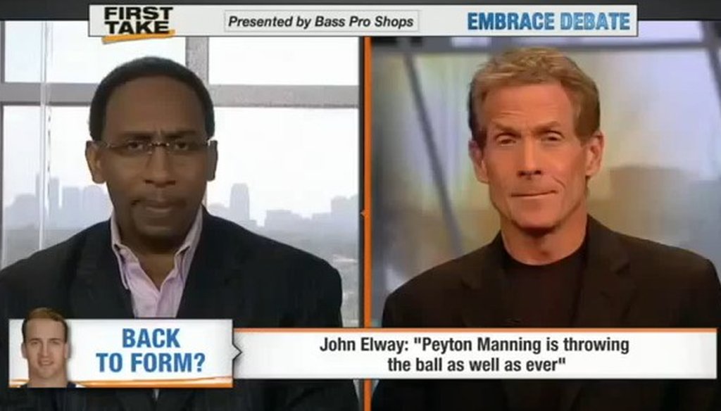 Steven A. Smith and Skip Bayless have a lot to say on ESPN's "First Take." But is what they say accurate? PunditFact is fact-checking sports pundits on Super Bowl Sunday Feb. 2.