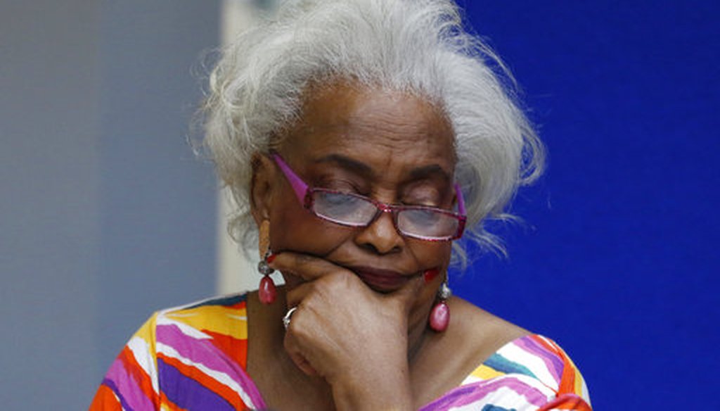 Brenda Snipes, Broward County Supervisor of Elections, looks at a ballot during a canvasing board meeting Friday, Nov. 9, 2018, in Lauderhill, Fla. (AP)