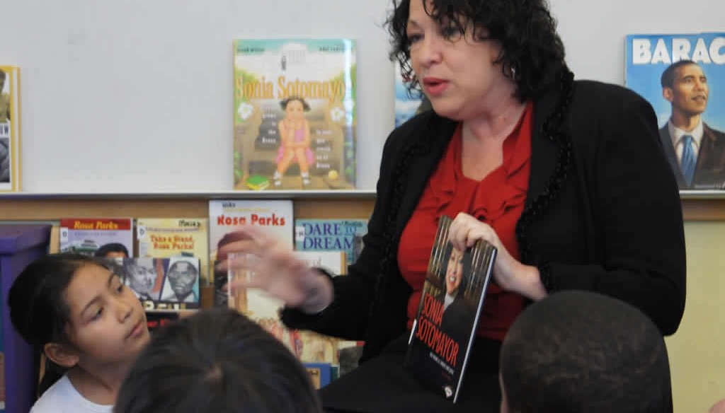 Supreme Court Justice Sonia Sotomayor speaks to elementary students in Berkeley, Calif. Radio host Laura Ingraham said Sotomayor came from an immigrant family. (Berkeley Unified School District)