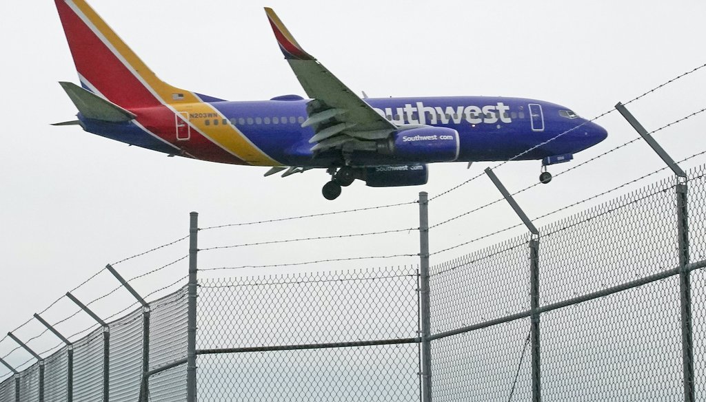 A Southwest Airlines flight lands at General Mitchell International Airport, Wednesday, Oct. 13, 2021, in Milwaukee. (AP)