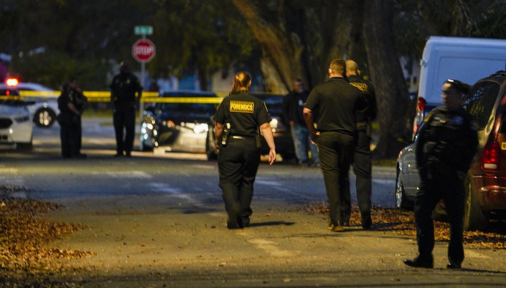 The scene of a deadly shooting in St. Petersburg, Fla., where three people were found dead. (Tampa Bay Times/Martha Asencio Rhine)