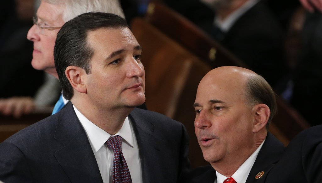 U.S. Rep. Louis Gohmert, R-Tex., shown with Texas colleague Sen. Ted Cruz, claimed recently that 80 percent of Wall Street political donations go to Democrats. His assertion makes today's PolitiFact Oregon Roundup.