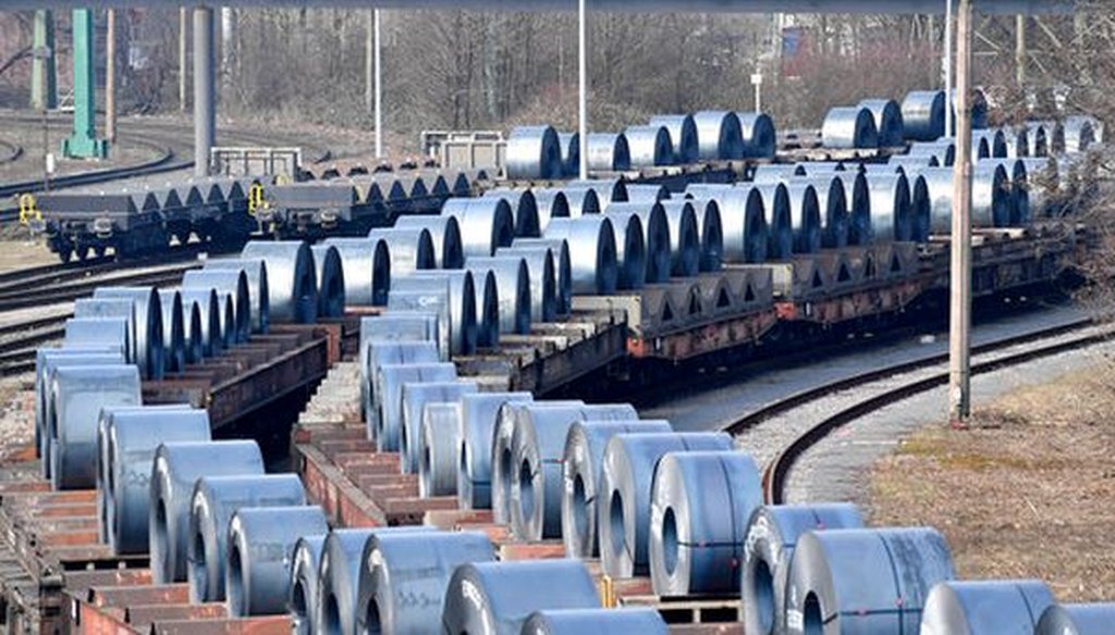Steel coils sit on wagons when leaving a steel factory in Germany on March 2, 2018, as the U.S. was considering tariffs on steel and aluminum imports. (AP/Martin Meissner)
