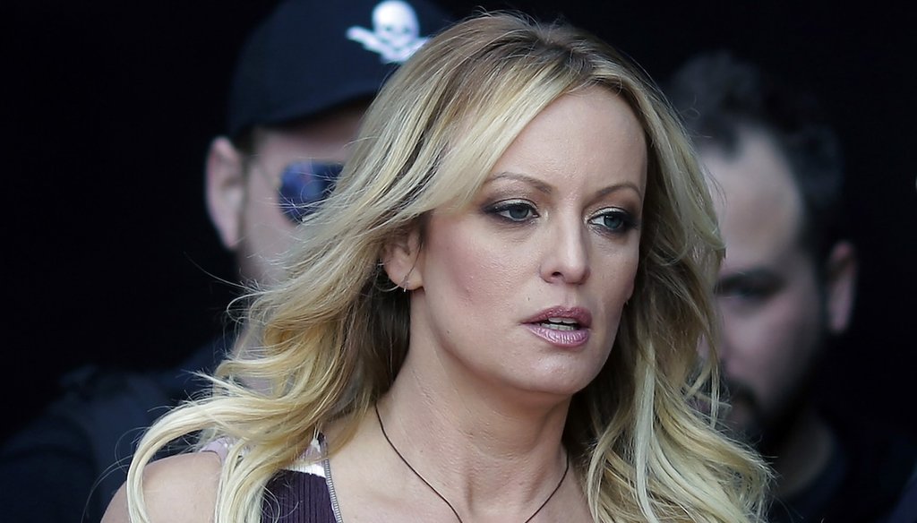 Adult film actress Stormy Daniels arrives at an event in Berlin, on Oct. 11, 2018. Former President Donald Trump’s history-making criminal trial for charges related to a sex scandal involving Daniels began April 15. (AP)