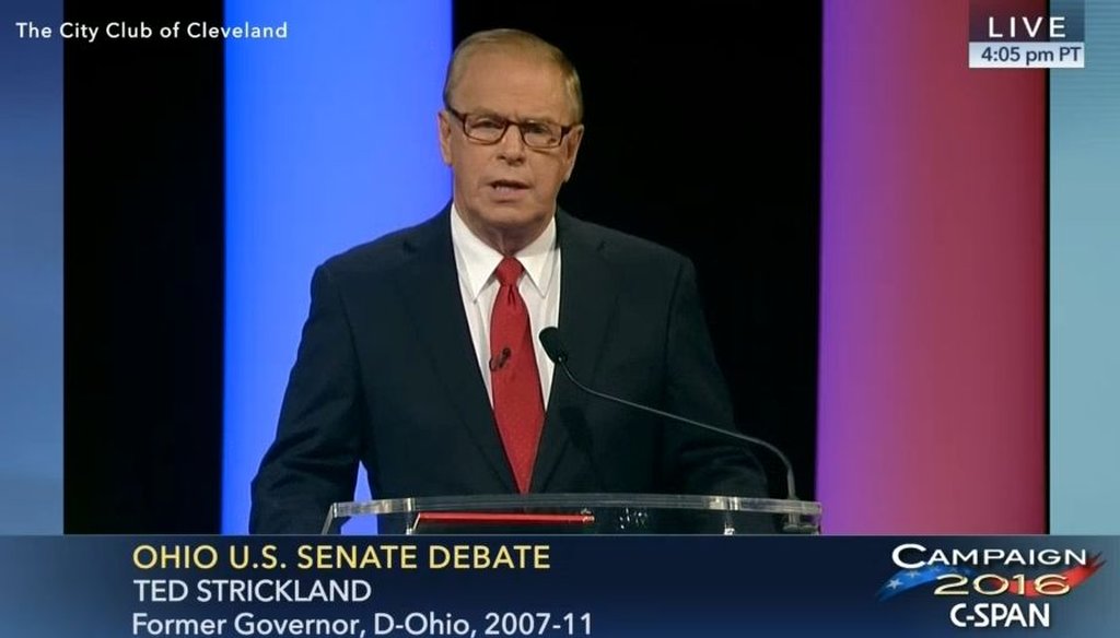 Ted Strickland, a Democratic candidate for the U.S. Senate in Ohio, debated his opponent Rob Portman, the Republican incumbent, at the City Club in Cleveland.