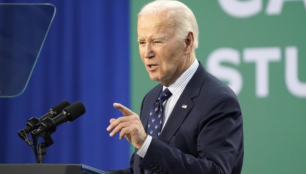 President Joe Biden speaks at an event about canceling student debt, at the Madison Area Technical College Truax campus on April 8, 2024, in Madison, Wis. He also talked about the promise of the semiconductors field. (AP)