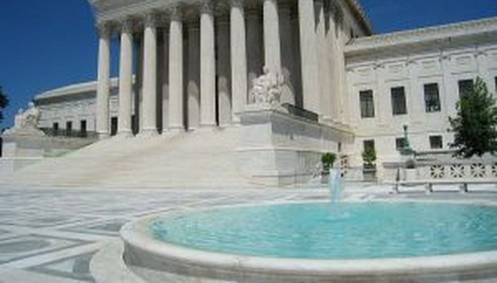 The front facade and plaza of the Supreme Court.