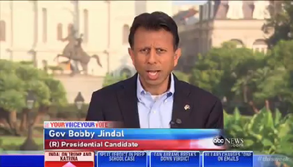 Republican 2016 presidential candidate Bobby Jindal on ABC's "This Week" Aug. 30, 2015. (Screengrab)
