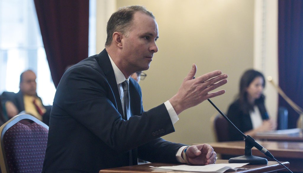 Attorney General T.J. Donovan testifies in Vermont's Statehouse in Montpelier on March 13, 2019. Photo by Glenn Russell/VTDigger