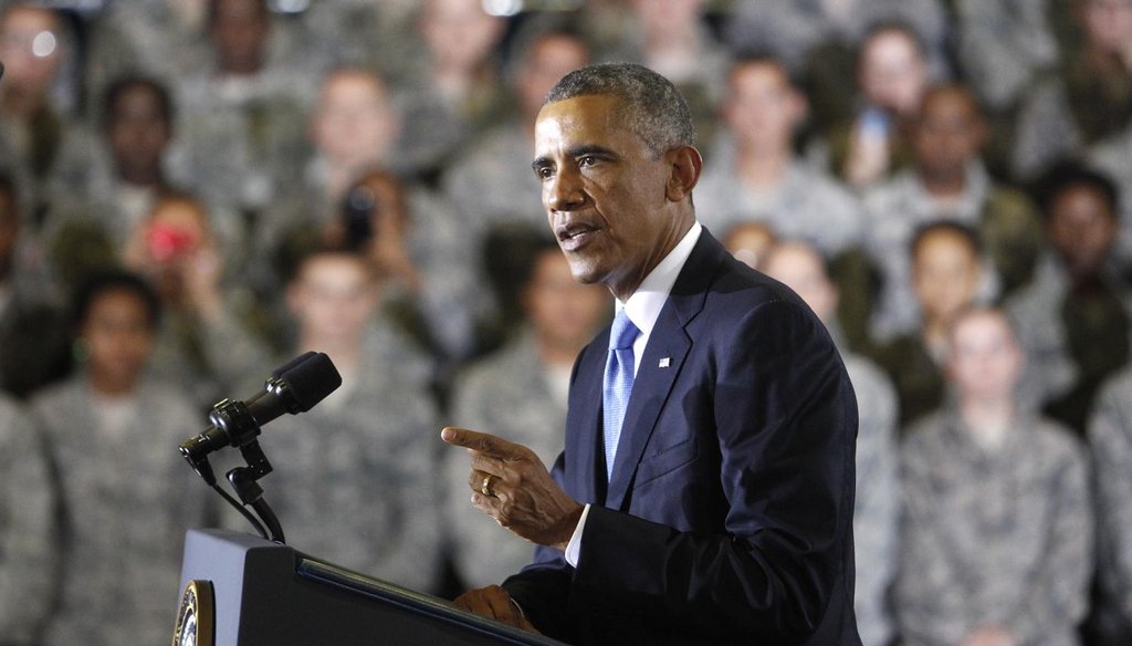President Barack Obama addresses the group of soldiers at MacDill AFB in Tampa, Fla., Sept. 17, 2014.  (James Borchuck/Tampa Bay Times)