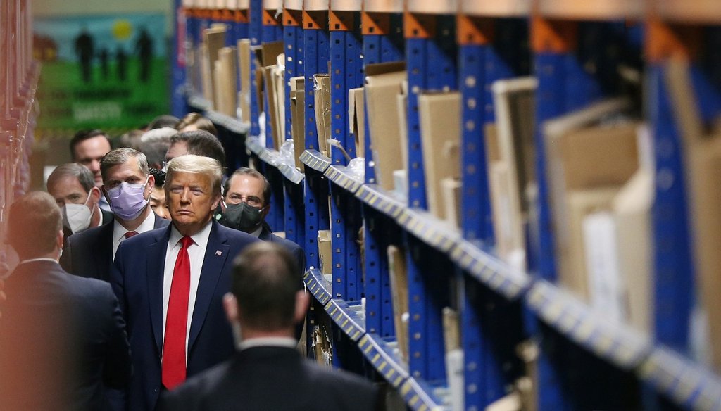 President Donald Trump tours the Owens & Minor medical equipment distribution center in Allentown, Pa., on Thursday, May 14, 2020. TIM TAI / Inquirer Staff Photographer