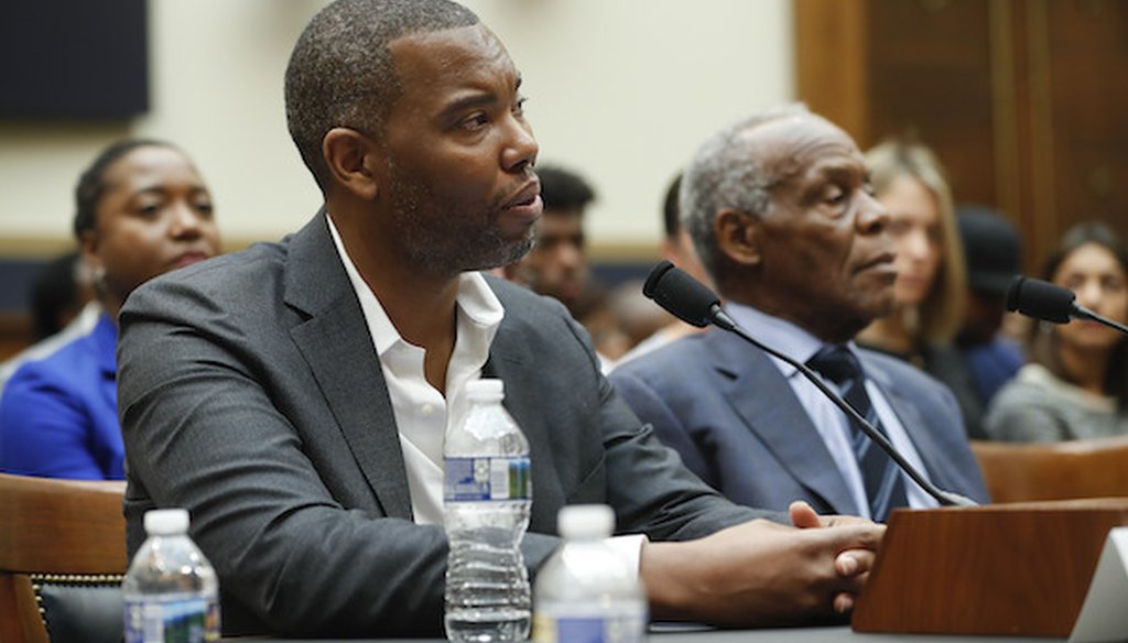 Author Ta-Nehisi Coates, left, and Actor Danny Glover, right, testify about reparation for the descendants of slaves during a House subcommittee hearing. (AP)