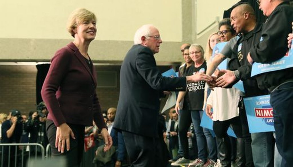 U.S. Sens. Tammy Baldwin, D-Wis., and Bernie Sanders, I-Vt., rallied in Milwaukee for Democrats ahead of the Nov. 6, 2018 elections. (Michael Sears/Milwaukee Journal Sentinel)