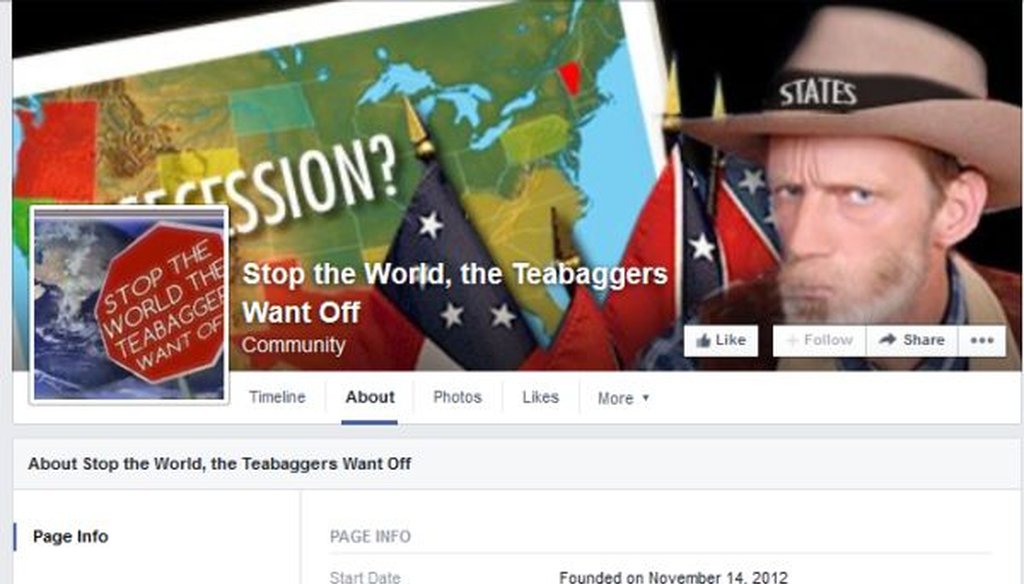 This is the Facebook page of the group called “Stop the World, the Teabaggers Want Off”