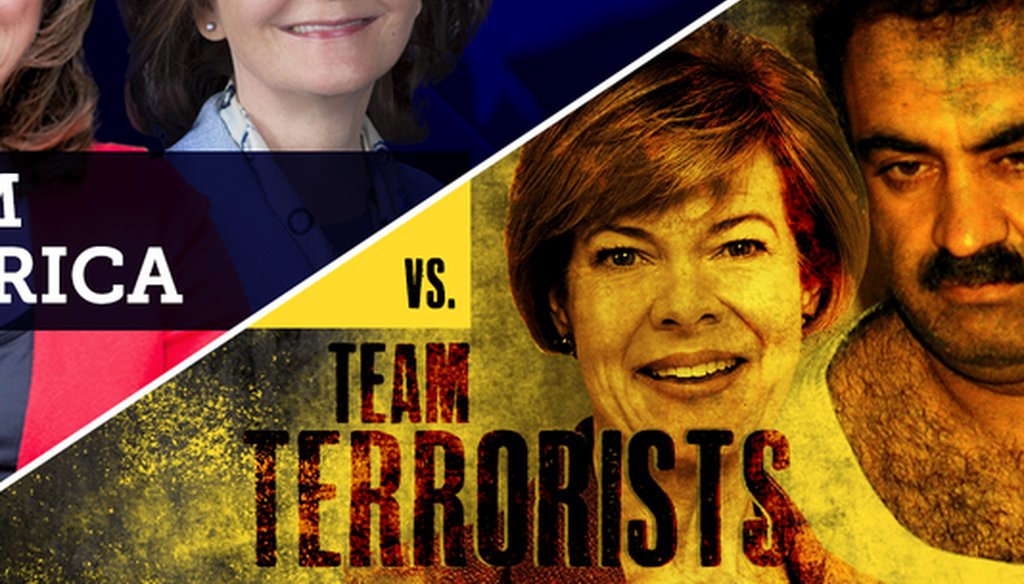 Republican Leah Vukmir's U.S. Senate campaign produced this image depicting Democratic U.S. Sen. Tammy Baldwin with Khalid Sheikh Mohammed, mastermind of the 9/11 terrorist attacks. Vukmir later made a claim related to the pair that we're fact checking.