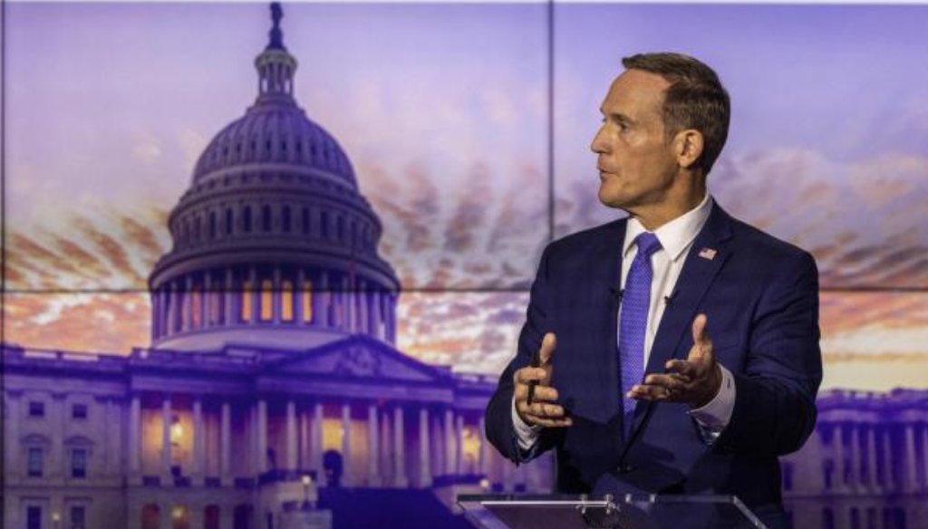 Republican U.S. Senate candidate Ted Budd speaks during a debate at Spectrum News 1 in Raleigh on Oct. 7, 2022. (Travis Long: News & Observer)