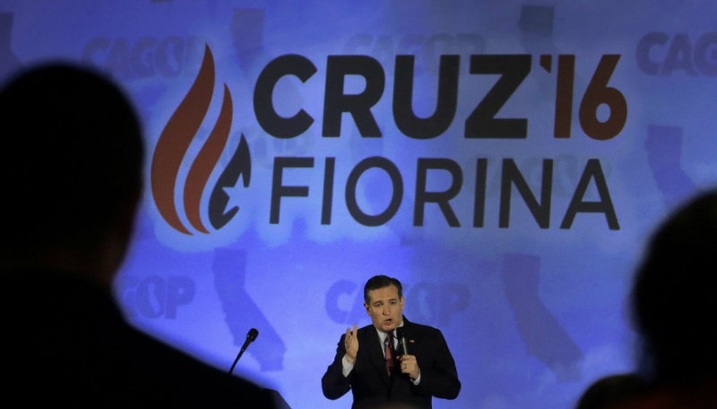 Republican presidential candidate Ted Cruz speaks at the California Republican Party 2016 Convention in Burlingame, Calif., Saturday, April 30, 2016. Jeff Chiu /  AP