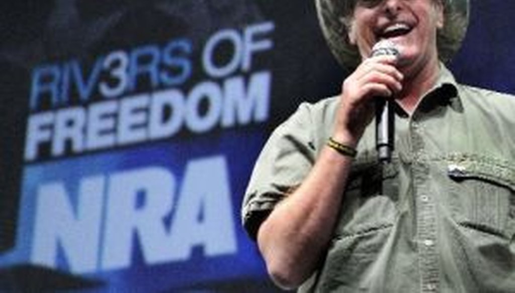 Rocker and gun-rights activist Ted Nugent addresses a seminar at the National Rifle Association's convention in Pittsburgh on May 1, 2011.