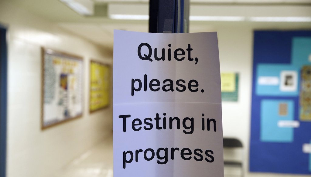 A sign at the entrance to a room where school testing took place in Jan. 17, 2016. (AP)