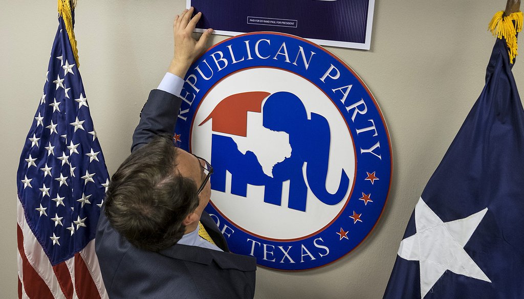 The Republican Party of Texas seal in Austin, Texas, on Thursday, Dec. 10, 2015. (RODOLFO GONZALEZ / AUSTIN AMERICAN-STATESMAN)