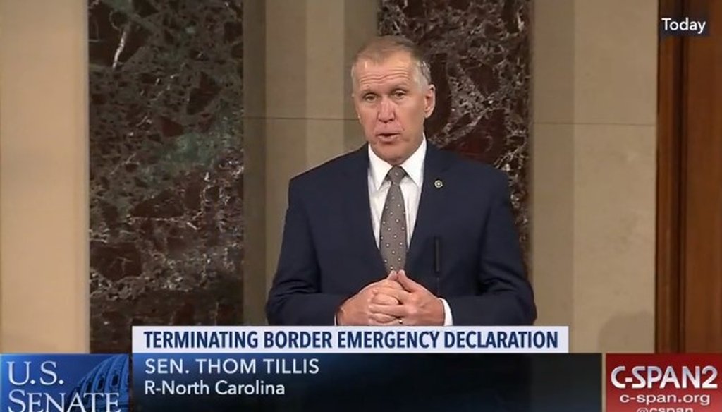 Sen. Thom Tillis, Republican from North Carolina, speaks on the Senate floor in Washington D.C. on March 14, 2019. (Screen grab/cspan.org)
