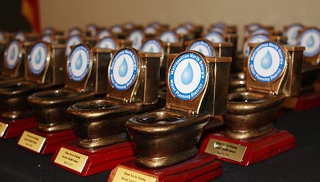The trophies from the Metropolitan North Georgia Water Planning District celebrating its toilet rebate program. Source: Atlanta Regional Commission