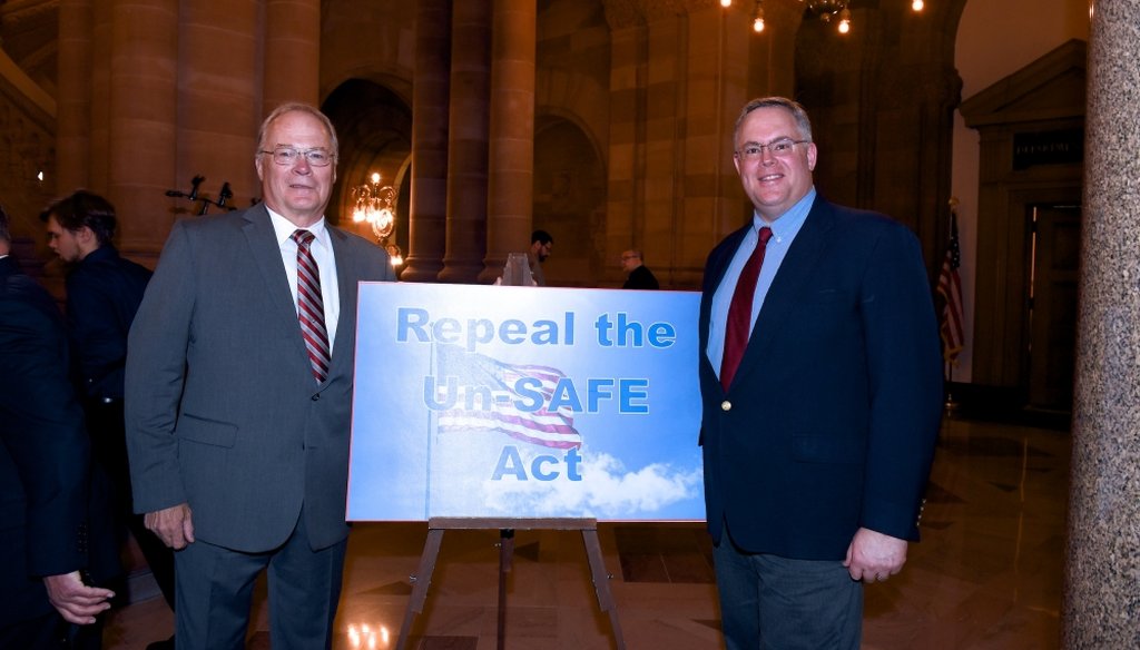 Tom King (left), the president of the New York State Rifle and Pistol Association, said a bill in Congress would ban all semi-automatic weapons. (Courtesy: Assemblyman Dan Stec's website)