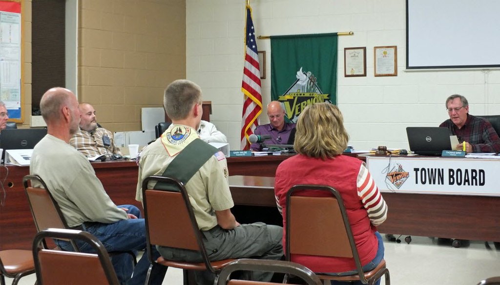 The town board in Vernon, near Milwaukee, honored an Eagle Scout during a meeting in 2015. (Erik Hanley photo)