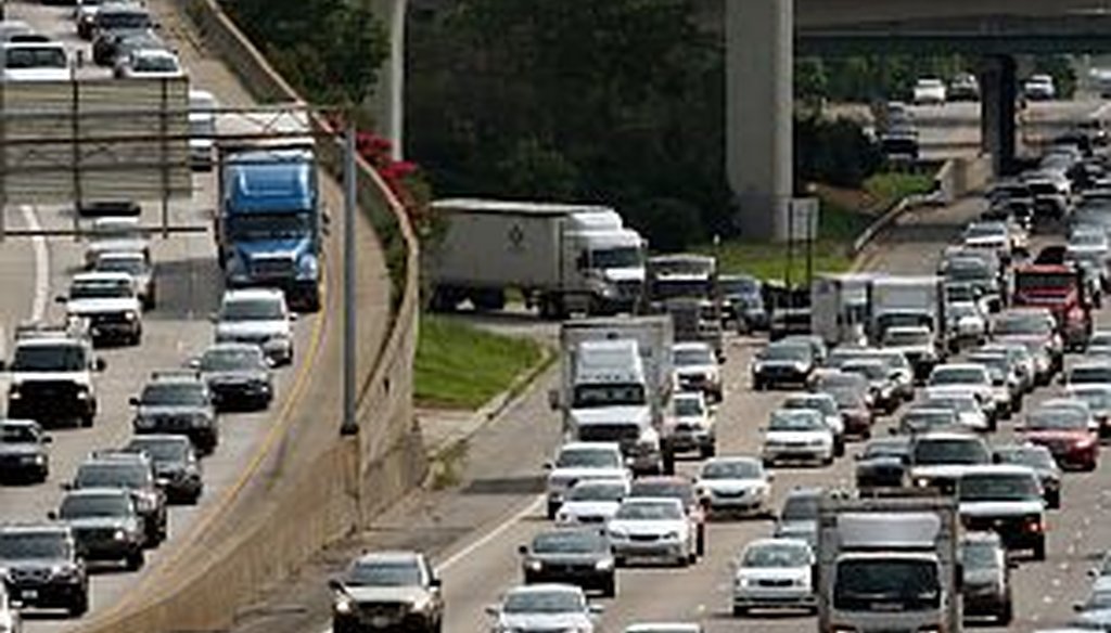 PolitiFact Georgia checked a claim about a proposed tax that could ease traffic snarls like this one at the I-85 / I-285 interchange in Doraville.
