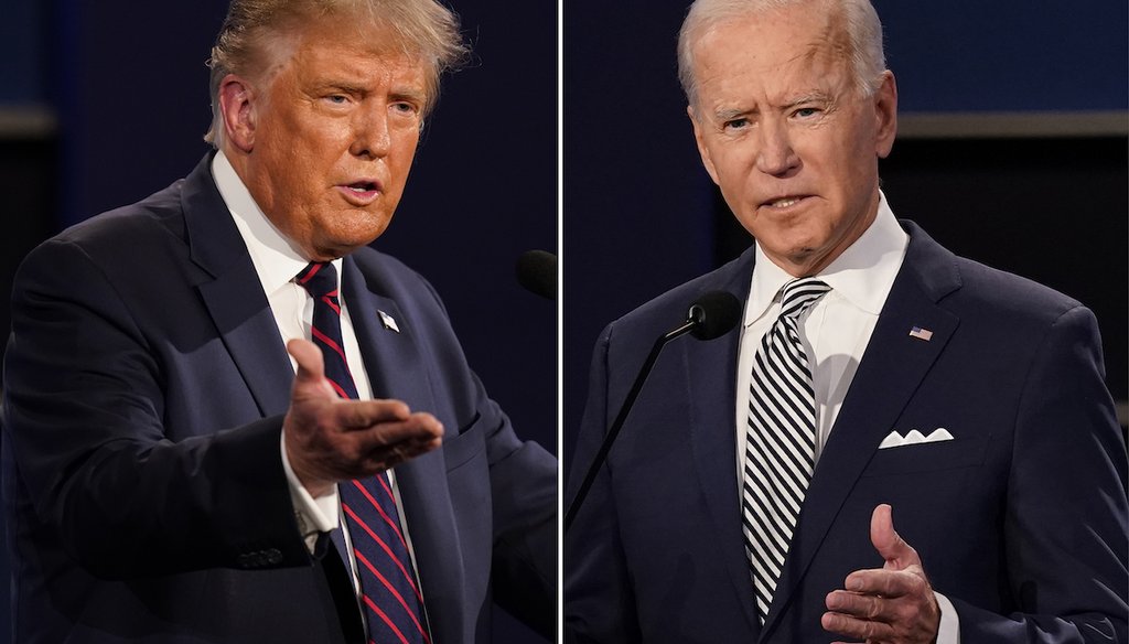 This combination of photos from Sept. 29, 2020, show then-President Donald Trump and former Vice President Joe Biden debating in Cleveland, Ohio. The pair will meet again June 27 during the first presidential debate of 2024. (AP)