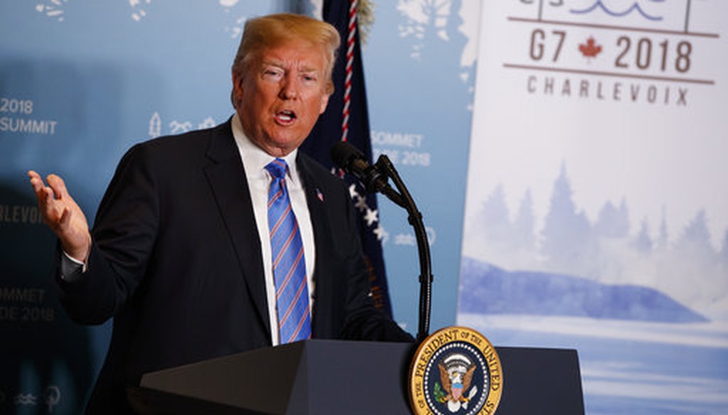 In this June 9, 2018 file photo, President Donald Trump speaks during a news conference at the G-7 summit in La Malbaie, Quebec, Canada. (AP)