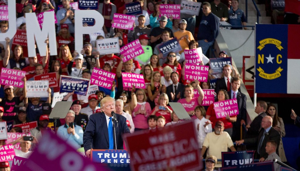 Republican candidate for President Donald Trump campaigns at Dorton Arena in Raleigh on Monday, Nov. 7, 2016, the day before Election Day. State Rep. Bobbie Richardson incorrectly tweeted that Trump wants to cut the CDC's budget by 80 percent.
