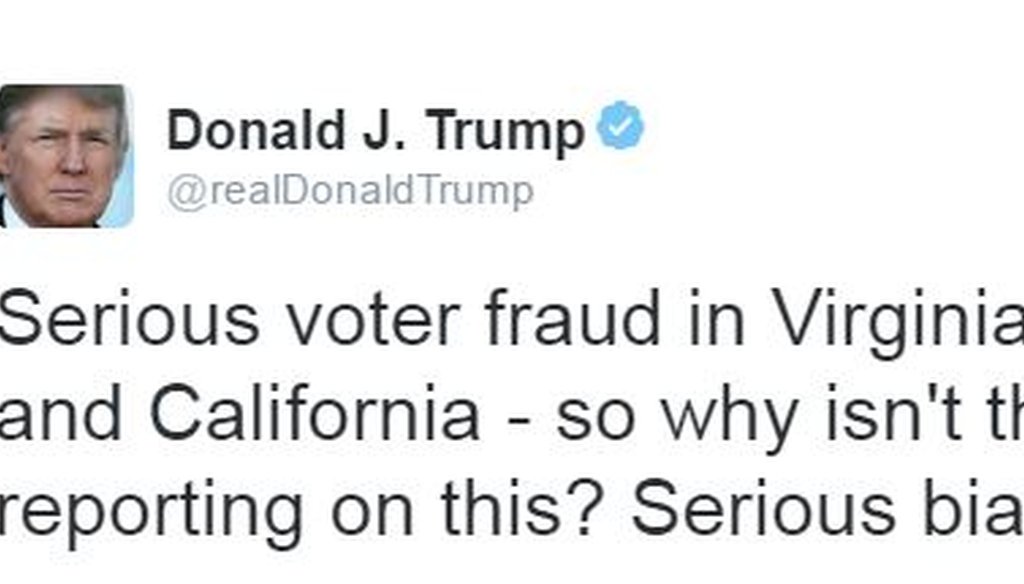 Trump tweets claim of "serious voter fraud in Virginia, New Hampshire and California."
