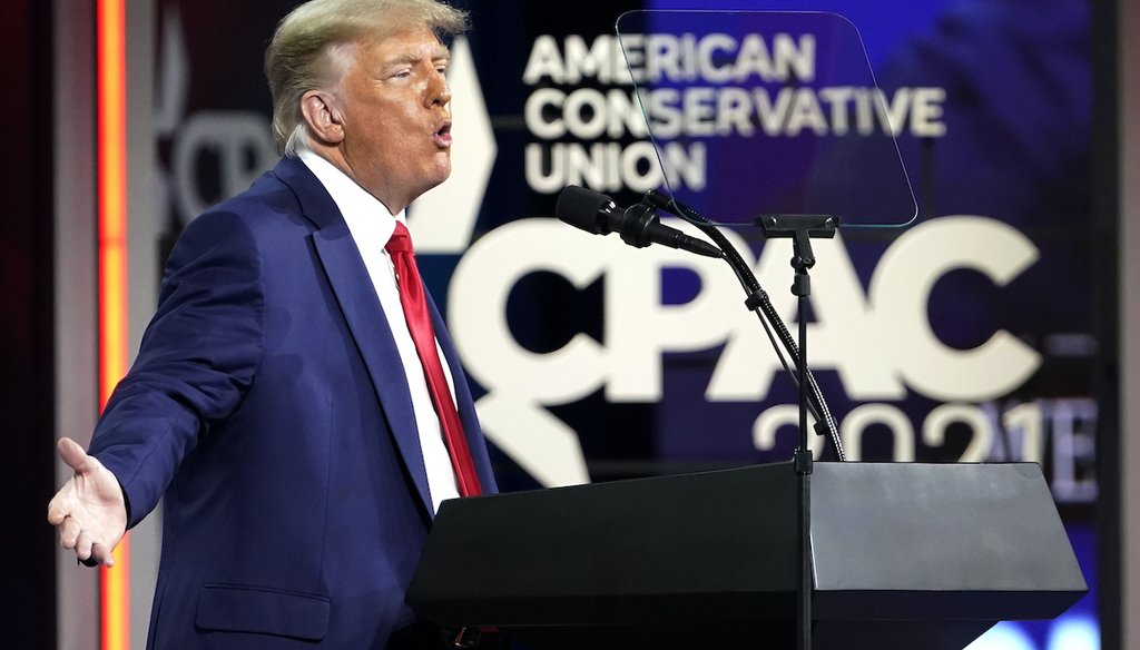Former President Donald Trump speaks at the Conservative Political Action Conference (CPAC), Sunday, Feb. 28, 2021, in Orlando, Fla. (AP)