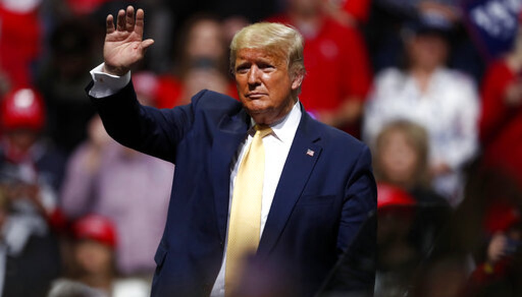President Donald Trump waves at a campaign rally Thursday, Feb. 20, 2020, in Colorado Springs, Colo. (AP)