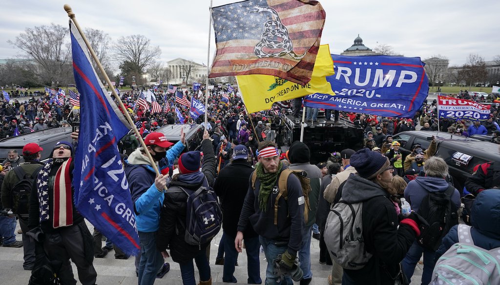 Trump supporters gather outside the Capitol on Jan. 6, 2021, in Washington. (AP/Balce Ceneta)