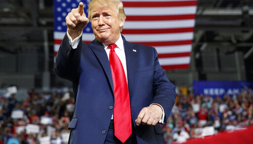 President Donald Trump gestures to the crowd as he arrives to speak at a campaign rally at Williams Arena in Greenville, N.C., Wednesday, July 17, 2019. (AP)