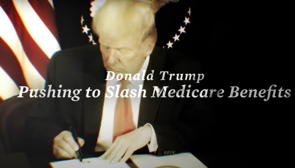 A Joe Biden ad claims President Donald Trump wants to slash Medicare benefits. PolitiFact rates that Half True. (Screenshot)
