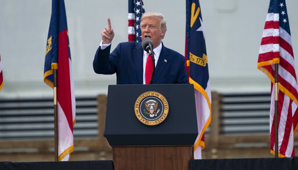 President Donald Trump speaks during an event to designate Wilmington as the first American World War II Heritage City, Wednesday, Sept. 2, 2020, in Wilmington, N.C.