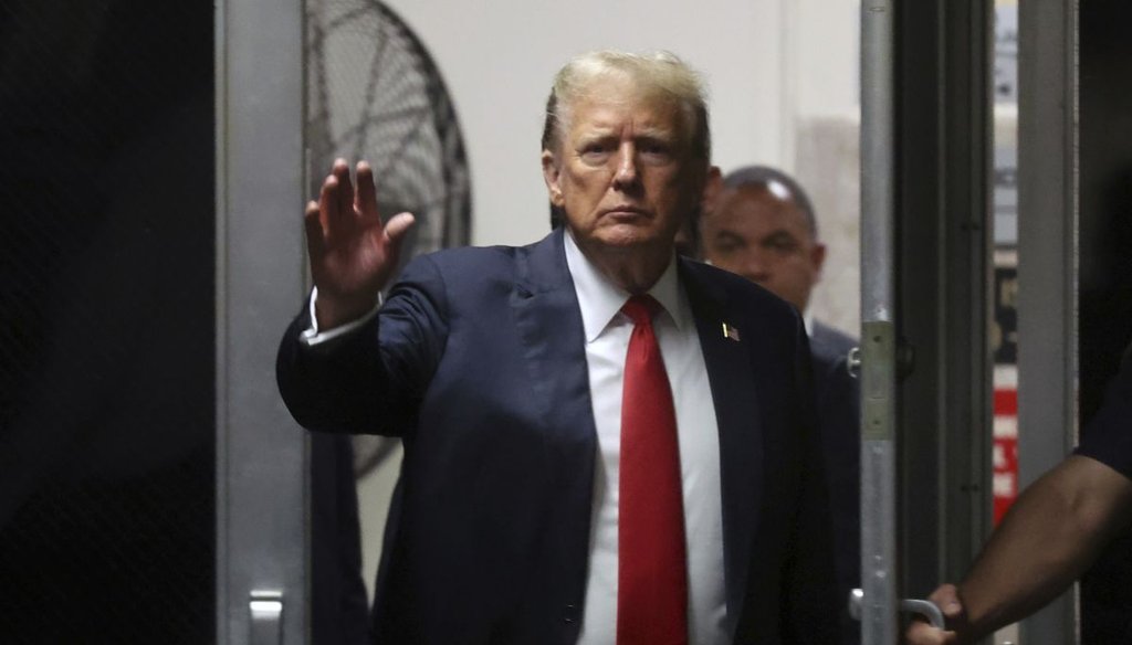 Former President Donald Trump arrives after a lunch break during closing arguments in his criminal hush money trial in New York City on May 28, 2024. (AP)