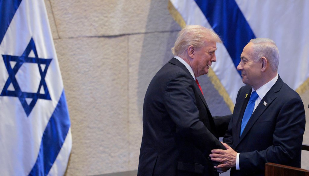 President Donald Trump Israeli and Prime Minister Benjamin Netanyahu speak after Netanyahu addressed the Knesset, Israel's parliament, Oct. 13, 2025, in Jerusalem. (AP)