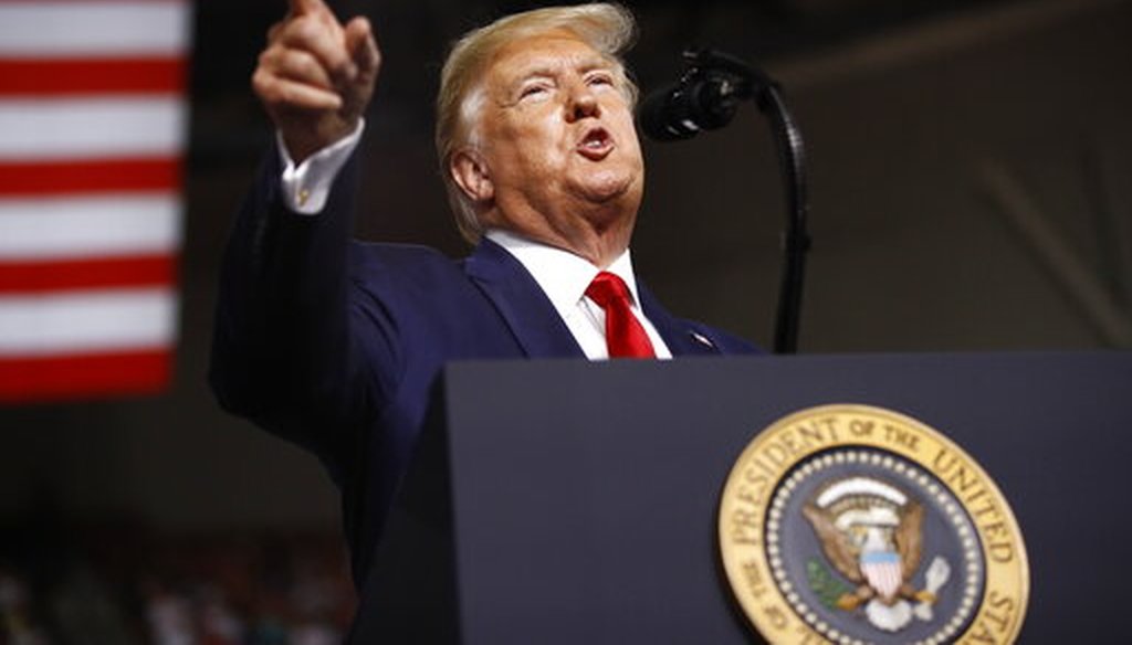 President Donald Trump speaks at a campaign rally in Manchester, N.H., Aug. 15, 2019.(AP)