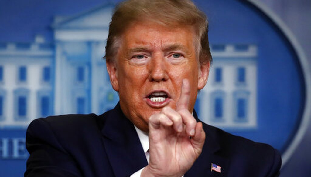 President Donald Trump speaks about the coronavirus in the James Brady Press Briefing Room at the White House, Monday, April 13, 2020, in Washington. (AP)