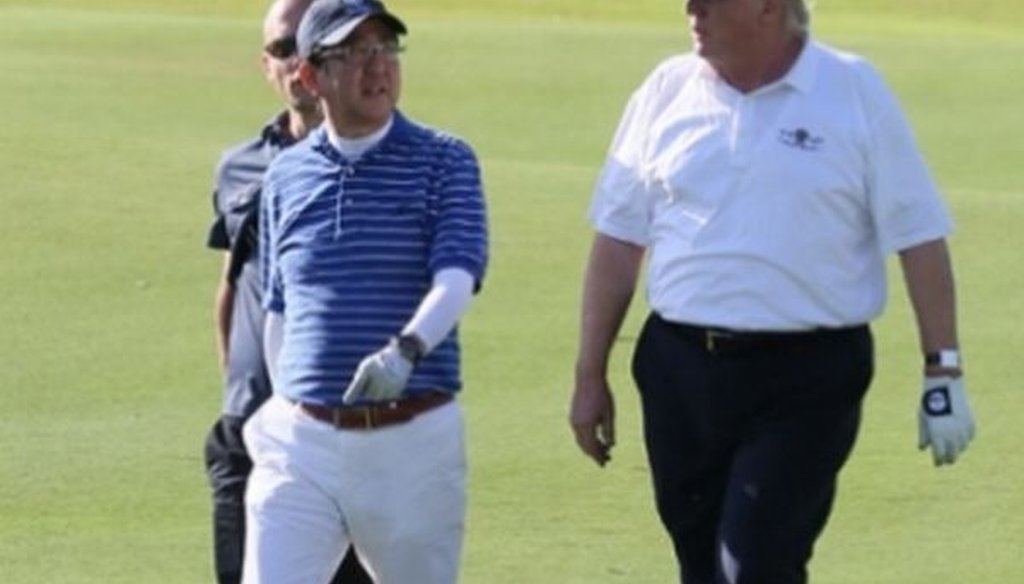 Japanese Prime Minister Shinzo Abe and President Donald Trump playing golf in Palm Beach, Fla. (Creative Commons)